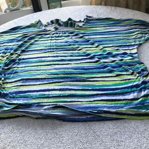 Multicoloured blue top by Reitmanns, size 1x, cross cross straps at back